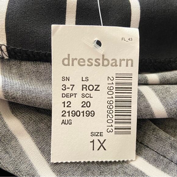 Roz & Ali Surplice Neck Line Vertical Stripe Dress Black White Women’s Size 1X - Picture 6 of 8